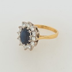 Pre Owned 18ct Gold Sapphire and Diamond Cluster Ring ZB168
